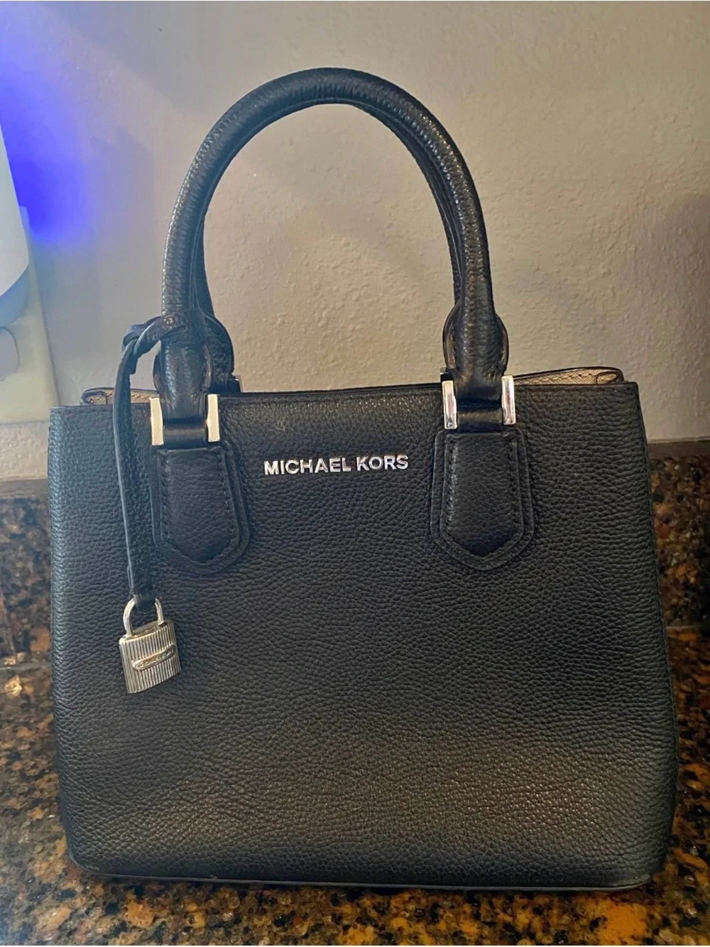 MICHAEL KORS Black Pebbled Leather Satchel